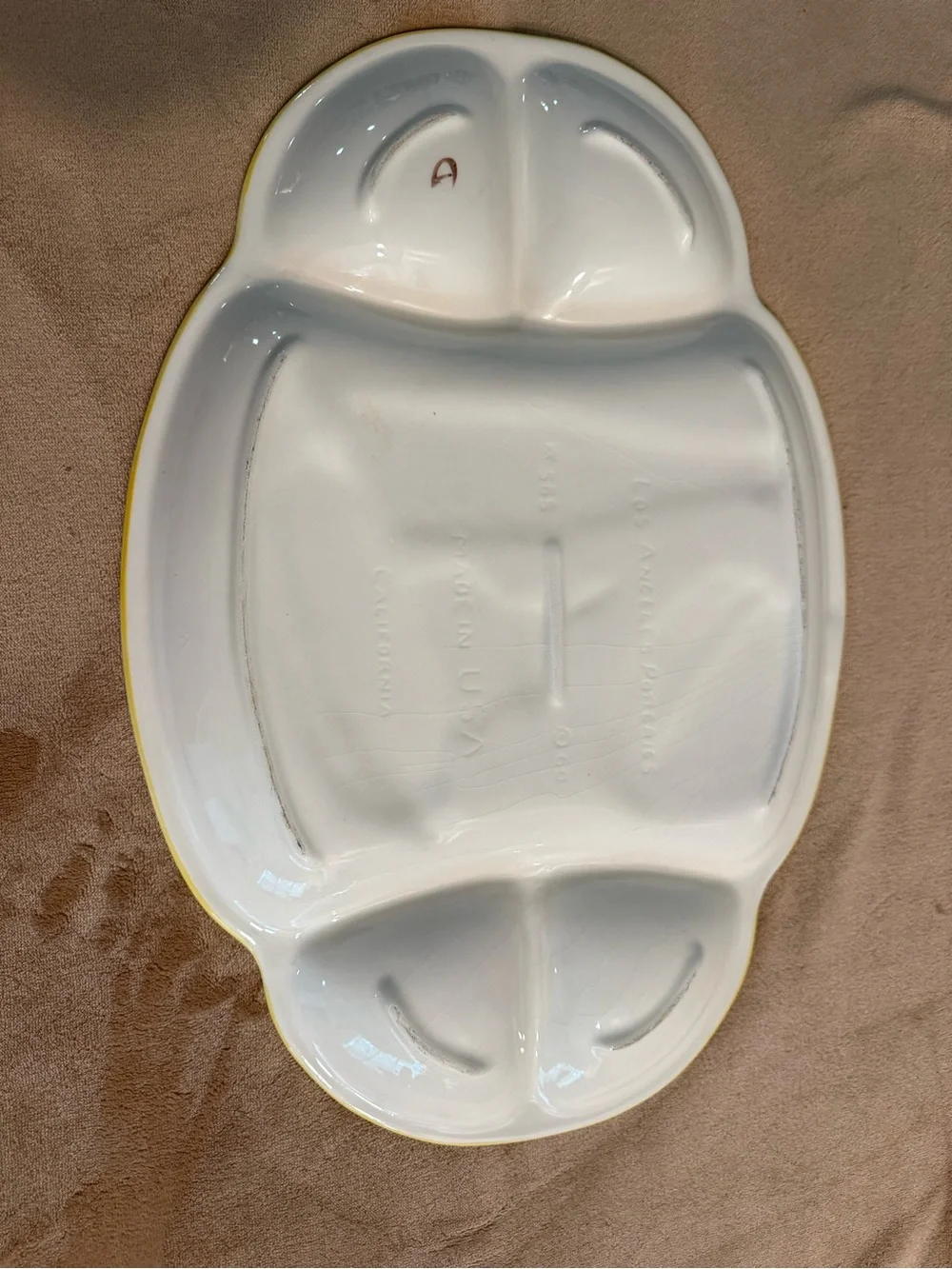 Hand-Painted Ceramic Divided Serving Platter in White with Multicolor Food Motif